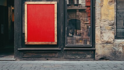 Red Poster on Old Building Exterior