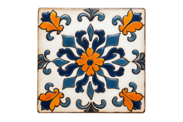 Hand-painted Moroccan tile  isolated on transparent white background
