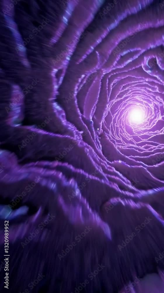 Poster dynamic purple tunnel with luminous light creating hypnotic visual vortex in pulsating spiral motion