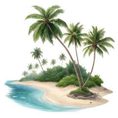 Gordijnen tropical island paradise palm trees sand beach with png background png © Design Splash