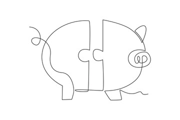 Single continuous line drawing of money and team work in puzzle building symbol. Employee teamwork concept one line draw design vector illustration