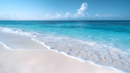 Fototapeta premium Pristine Tropical Beach with Turquoise Ocean and Gentle Waves