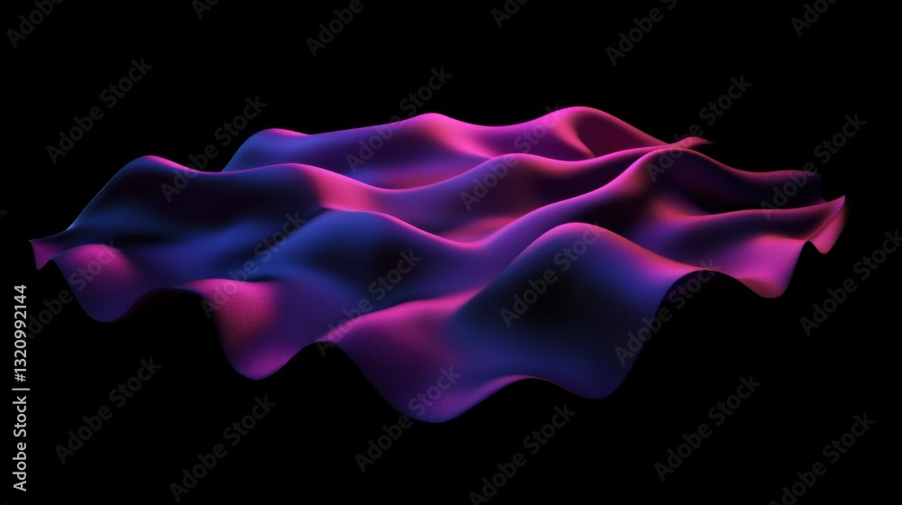 Poster elegant fabric waves in vibrant purple and pink hues, soft highlights and shadows create depth and m