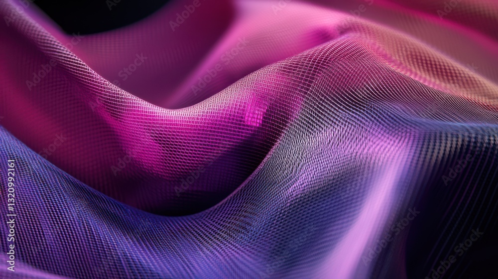 Poster elegant fabric waves in vibrant purple and pink hues, soft highlights and shadows create depth and m