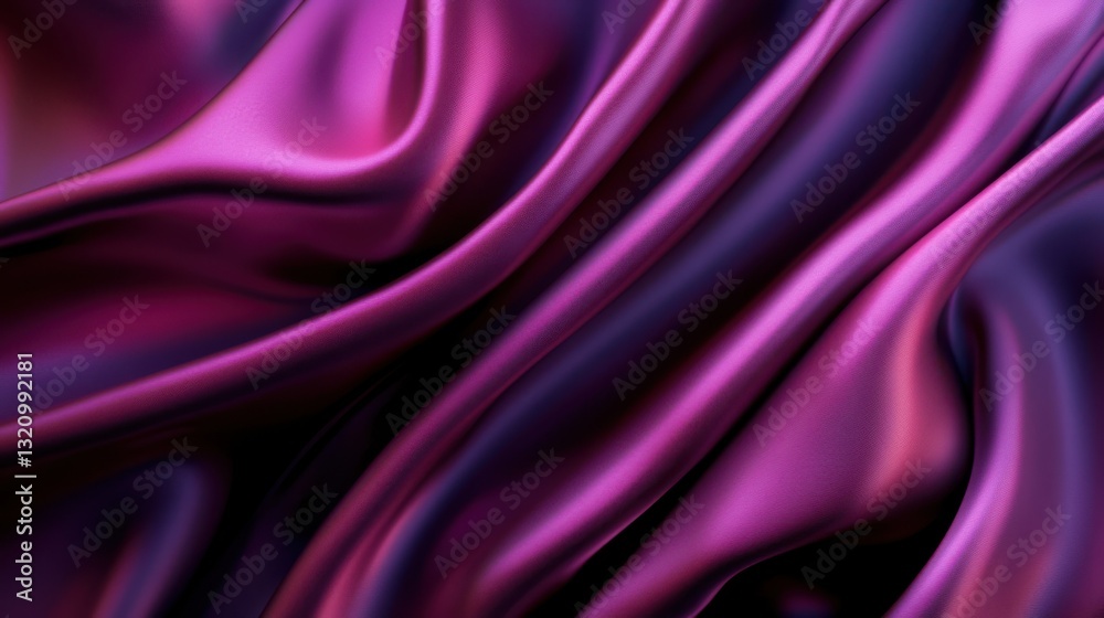 Poster luxurious satin-like fabric in rich violet and fuchsia tones, gracefully draped with smooth folds an
