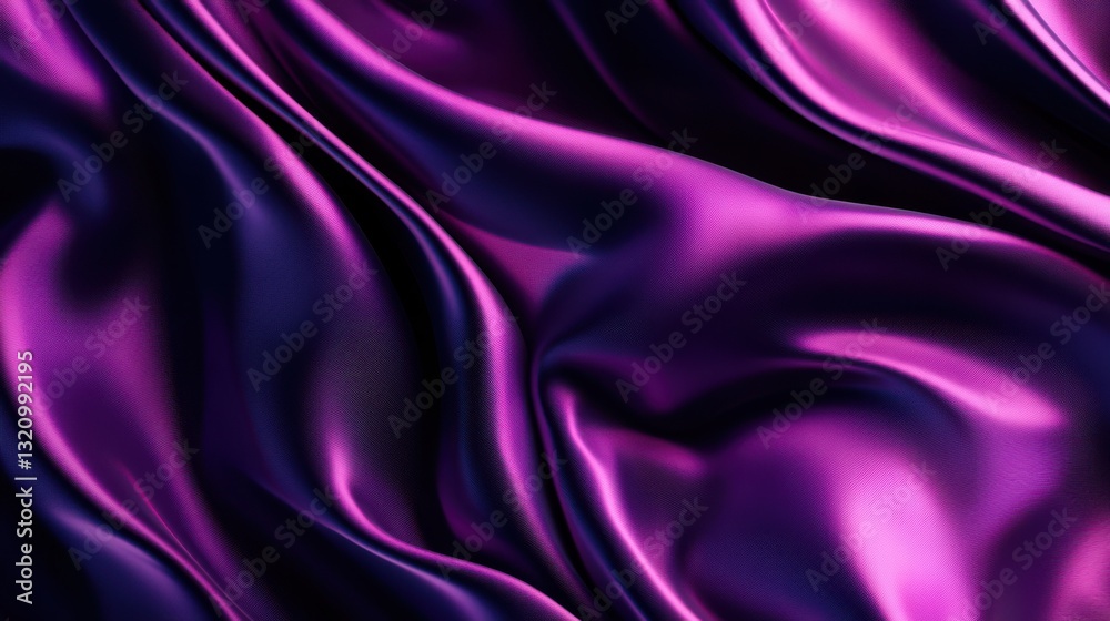Poster luxurious satin-like fabric in rich violet and fuchsia tones, gracefully draped with smooth folds an