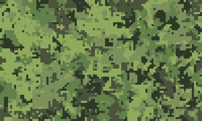 Digital camouflage pattern in shades of green.  Perfect for backgrounds, textures, or militarythemed designs.  Abstract pixelated texture evokes a sense of concealment and strategic planning.