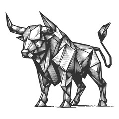 Origami paper Geometric Bull raster illustration
