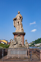 Fototapeta premium statue at the old bridge of prince Karl Theodor, 1724–1799, created by artist Franz Conrad Linck