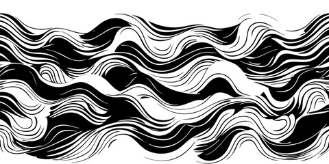 Abstract black and white wave pattern with flowing curved lines.