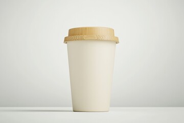 Minimalist design of plain cup with wooden lid, perfect for bran
