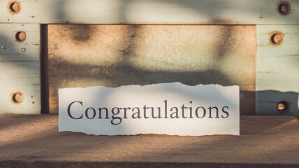 Congratulations Message on Torn Paper with Rustic Background