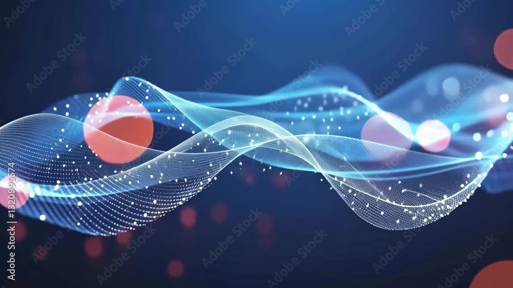 Poster dynamic digital wave pattern with glowing particles and abstract shapes dark background creates futu