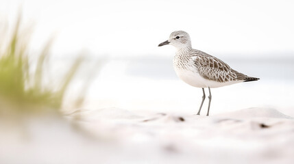 Obraz premium A portrait of a lone seagull standing on a beach.