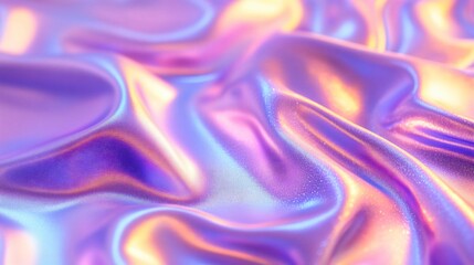 Obraz premium Opalescent fabric background with subtle texture and soft folds, purple and gold holographic material