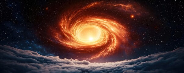 Fototapeta premium Dark sky idea. A mesmerizing cosmic swirl of bright orange light in deep space.