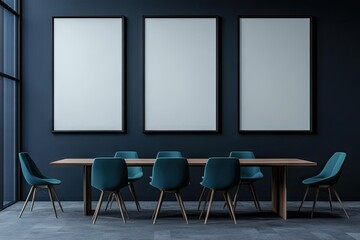 Modern dining room with empty frames