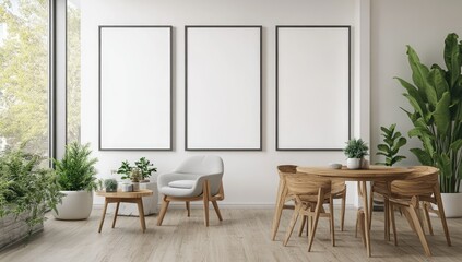Modern minimalist dining area with empty frames