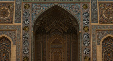 Obraz premium Arab background remanding to Islam culture. Design created using droste effect on a 13th century architectural detail in a mosque