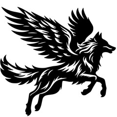 Silhouette of a winged wolf
