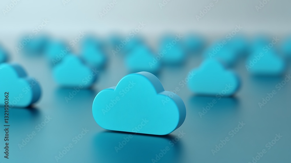Poster abstract representation of blue clouds on a smooth surface with depth of field effect for digital ba