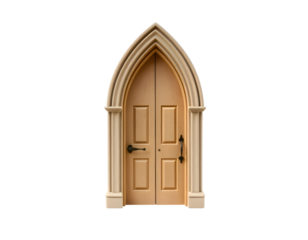 Realistic wooden door isolated on a transparent background