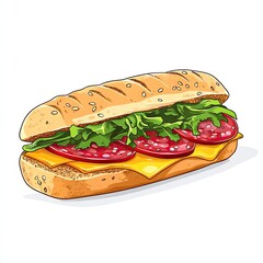 Savory sandwich with salami, cheese, and greens