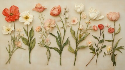 Fototapeta premium Pastel Floral Arrangement on Beige Background