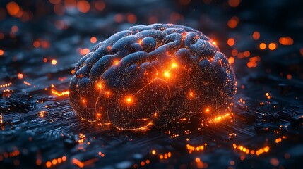 Next-gen AI brain with interlinked data structures and pulsating lights