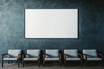 Modern waiting room with blank billboard