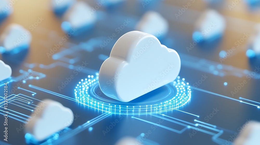 Poster cloud computing concept with digital interface and glowing connections on a futuristic background