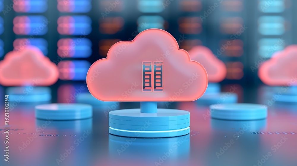 Poster cloud computing concept with digital servers and colorful background for technology and innovation t