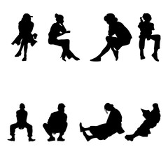 8 png silhouettes of people in sitting postures	
