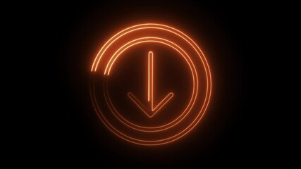 Glowing neon download icon icon isolated on black background. HD Video motion graphic animation