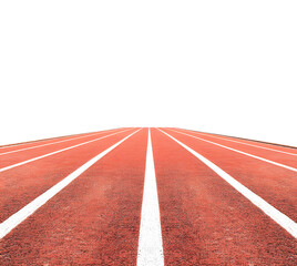 straight section of running track with vibrant red surface and white lines, creating sense of depth and perspective. Ideal for sports and athletic themes