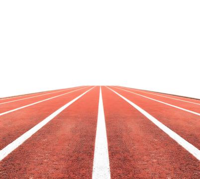 straight section of running track with vibrant red surface and white lines, creating sense of depth and perspective. Ideal for sports and athletic themes