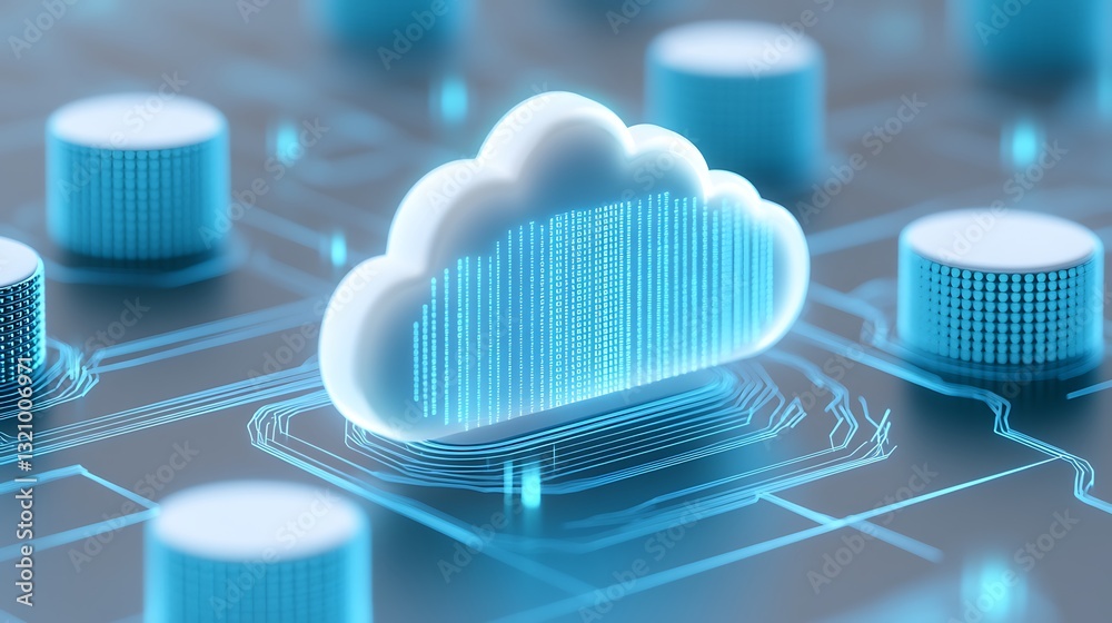 Poster futuristic cloud computing concept with data connections and digital circuits for modern technology 
