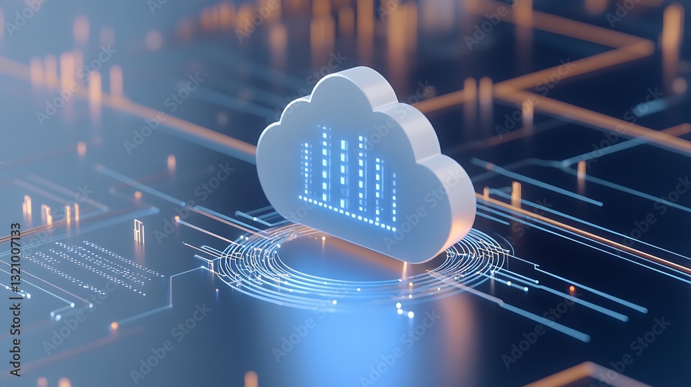 Poster futuristic cloud computing concept with data visualization on circuit board background for technolog