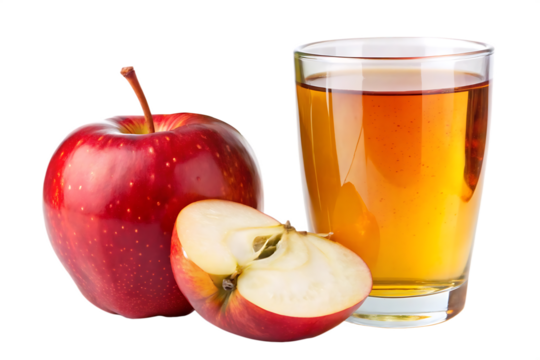 slice of red apple and glass of apple juice image isolated transparent