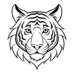 Obraz premium a stylized illustration of a tiger's head, showcasing detailed stripes and a focused expression. The tiger's features are elegantly outlined, making it a strong graphic
