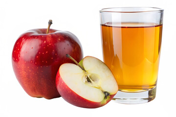 slice of red apple and glass of apple juice image isolated transparent background
