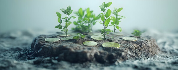 Naklejka premium Plants growing from coins; financial growth