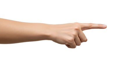 Hand pointing finger to the right, isolated on a white background