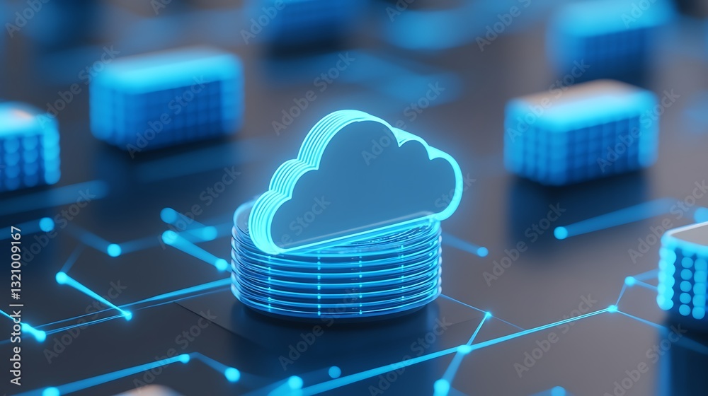 Poster futuristic cloud icon with digital connection in technology concept for data storage and networking 