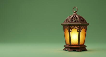 Fototapeta premium Islamic Ramadan lantern on green background 3D rendering