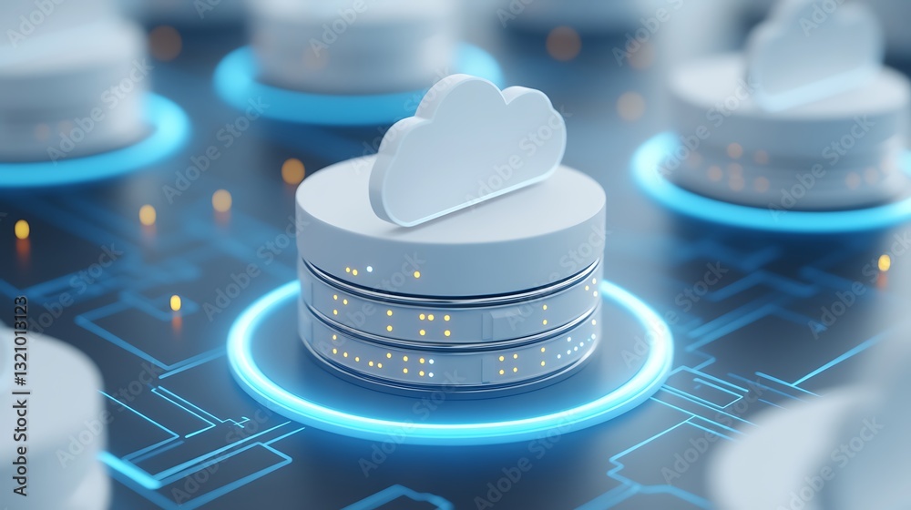Poster modern cloud computing concept with data storage and digital connections in futuristic environment
