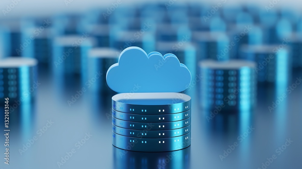 Poster modern cloud computing concept with data storage server and blue cloud icon surrounded by circular d