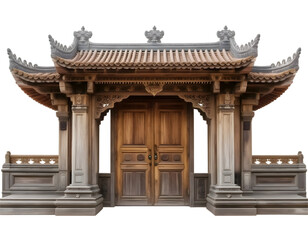 Naklejka premium Wooden Chinese Gate Isolated On Transparent Background 3d Illustration