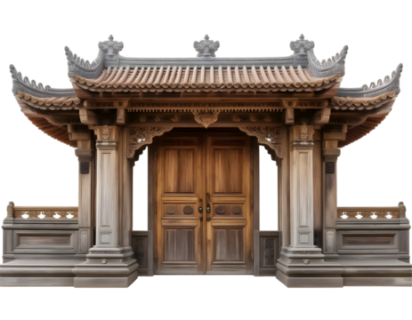 Wooden Chinese Gate Isolated On Transparent Background 3d Illustration