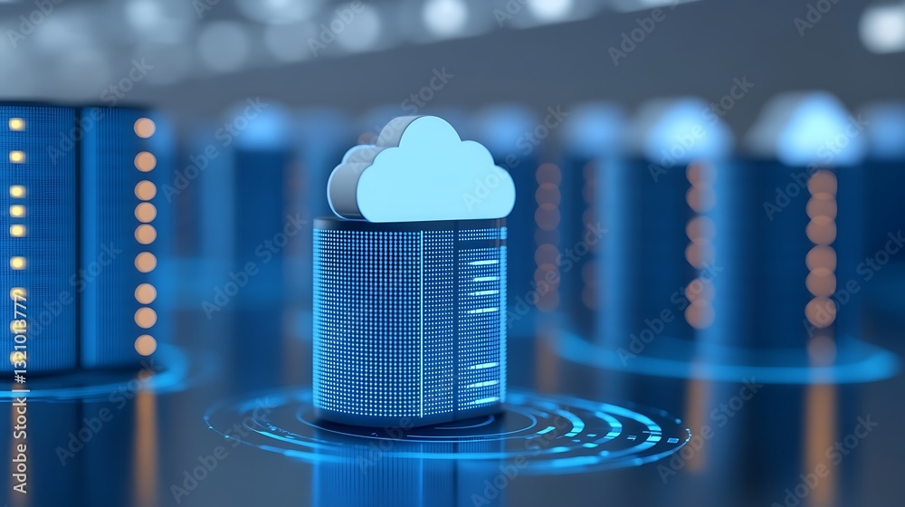 Poster modern cloud computing infrastructure with data servers and digital elements for technology concepts